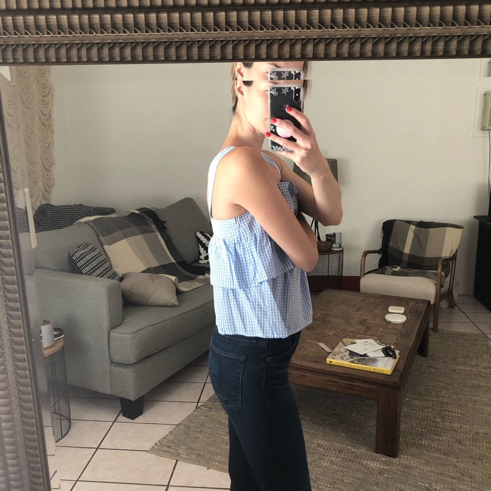 baby blue and white gingham babydoll top! Size S